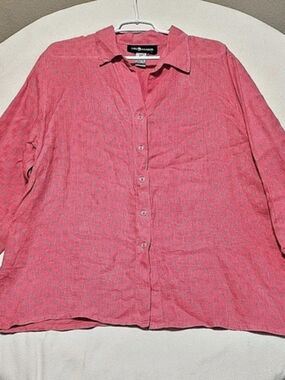 Sag Harbor Textured Button Down Linen Pink XL